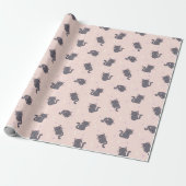 Joli Papier Cadeau Gris Rose Chat (Déroulé)