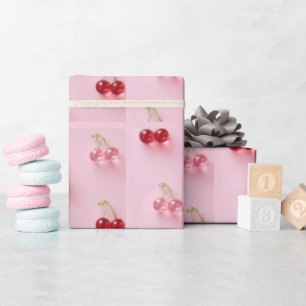 Joli papier cadeau motif cerise en verre rose