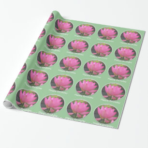 joli papier d'emballage cadeau vert nénuphar rose