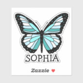 Joli Papillon bleu Étiquette de nom personnalisé (Feuille)