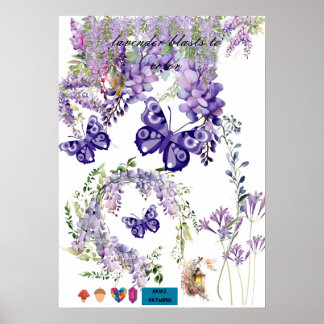 joli papillon et affiche murale de chambre lavande