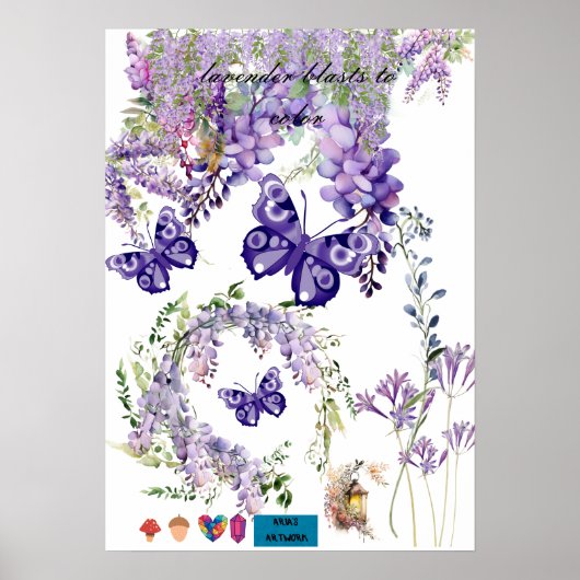 joli papillon et affiche murale de chambre lavande (Devant)