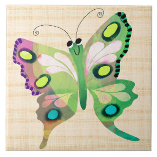 Joli papillon sur carreau de céramique bleu