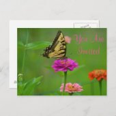 Joli Papillon Sur Invitation Zinnia (Devant / Derrière)