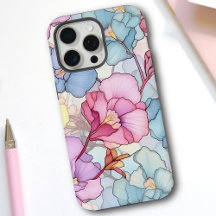 Joli Pastel Floral Verre Rose & Bleu