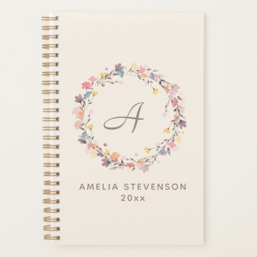 Joli Pastel Floral Wreath Monogramme Personnalisé (Devant)