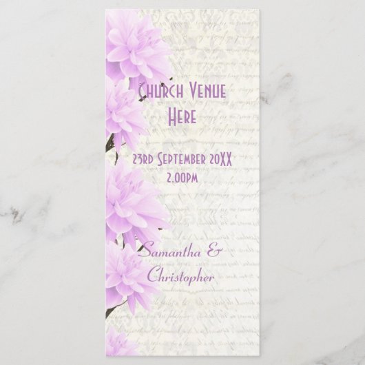 Joli pastel lilas programme de mariage d'église fl (Devant)