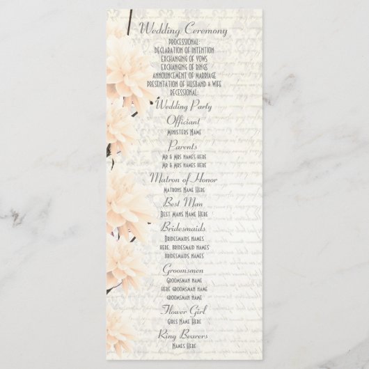 Joli pastel pêche fleurie programme de mariage égl (Dos)