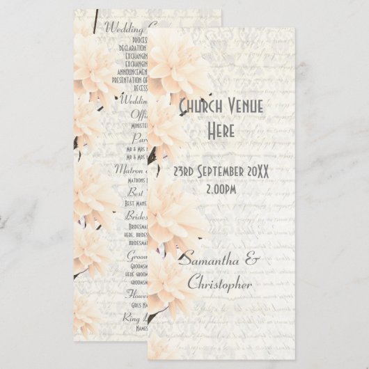 Joli pastel pêche fleurie programme de mariage égl (Devant / Derrière)