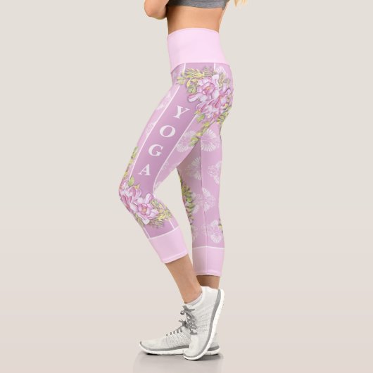 Joli Pastel rose YOGA Capri Leggings (Gauche)