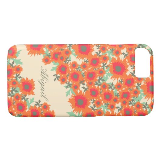 Joli pavot orange vert damask nom coque (Dos (Horizontal))