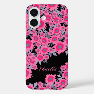 Joli pavot rose noir damassé nom coque iphone