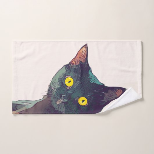 Joli Peeking Chat Serviette de bain ensemble (Serviette à main)
