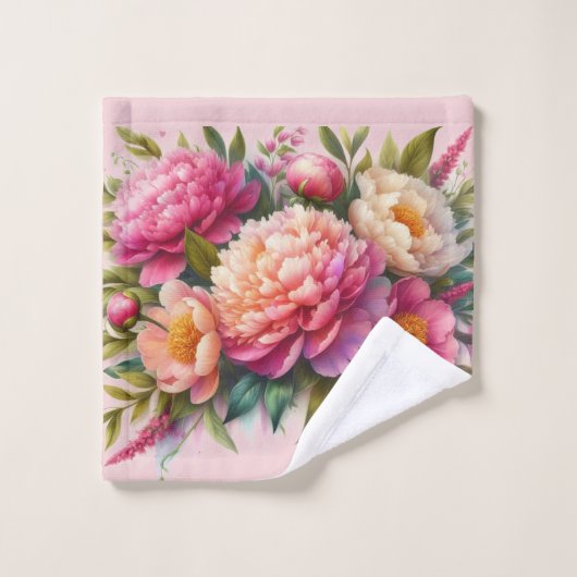 Joli Peonies Roses Serviette Florale (Gant de toilette)