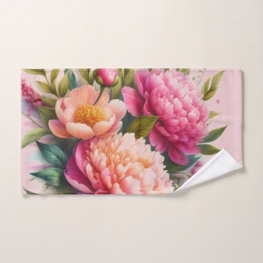 Joli Peonies Roses Serviette Florale (Serviette à main)