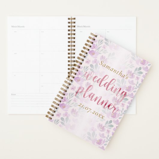 Joli Peony wedding planner Aquarelle rose (Devant avec enveloppe)