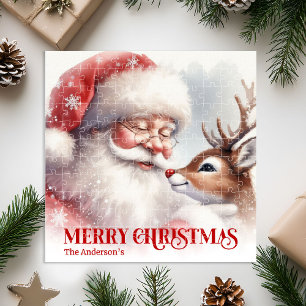 Joli Père Noël Rudolph Puzzle de Noël Personnalisé
