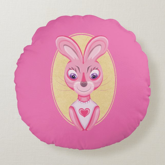 Joli petit coussin rond de fille lapin de dessin a (Devant)