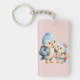 Joli petit frère oiseau en acrylique porte-clés