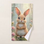 Joli petit lapin entouré de fleurs, enfants (Serviette à main)