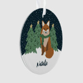 Joli Petit Renard d'hiver | Nom Ornement de Noël (devant)