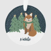 Joli Petit Renard d'hiver | Nom Ornement de Noël (devant)