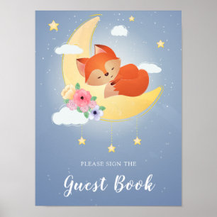 Joli petit renard sur la lune livre d'or Affiche