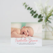 Joli Pink Script photo Faire-part bébé (Debout devant)