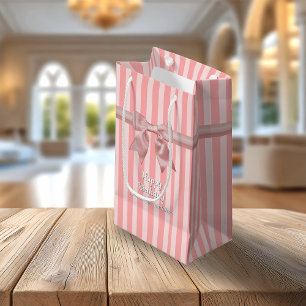 Joli Pink Stripes Joli Bow Personnalisé Petit Sac