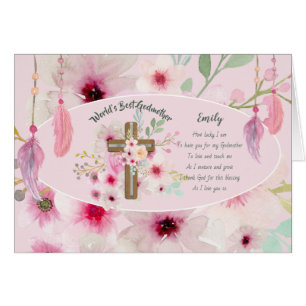 Joli poème personnalisé GODMOTHER rose Floral
