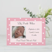 Joli Pois rose Faire-part de naissance (Debout devant)