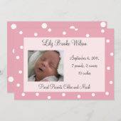 Joli Pois rose Faire-part de naissance (Devant / Derrière)
