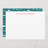 Joli poisson vert Carte pour notes sous-marin (Devant / Derrière)