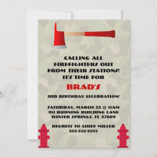 Joli pompier Invitation fête d'anniversaire