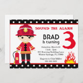 Joli pompier Invitation fête d'anniversaire (Devant / Derrière)