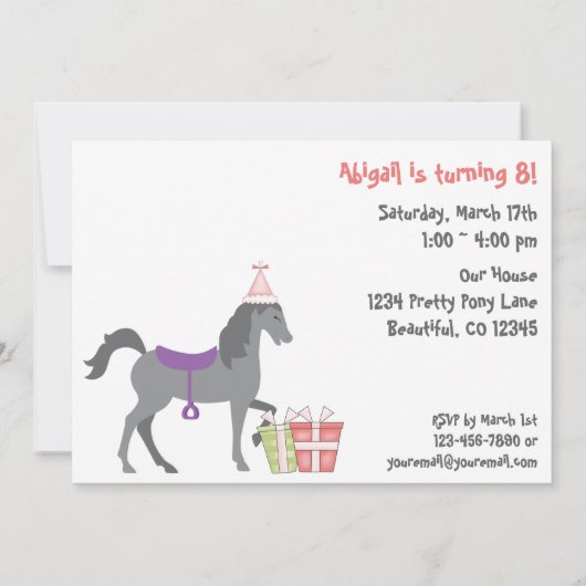 Joli Ponies Horse Anniversaire Invitation (Dos)