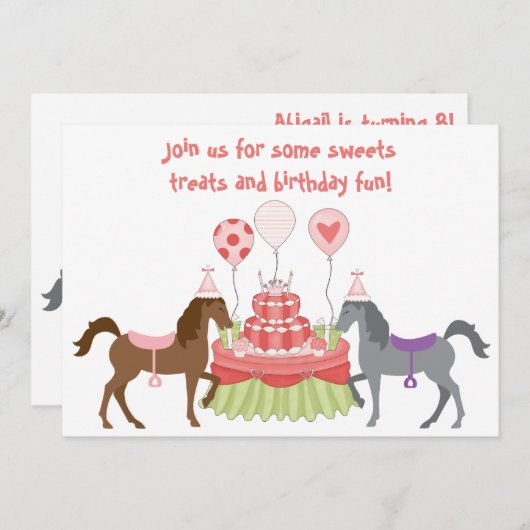 Joli Ponies Horse Anniversaire Invitation (Devant / Derrière)
