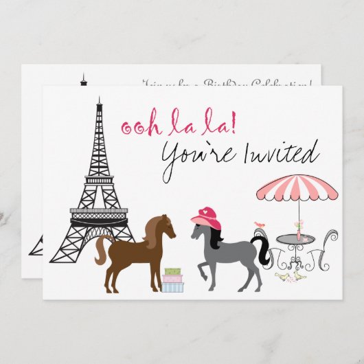 Joli Ponies Paris Horse Invitation Anniversaire (Devant / Derrière)