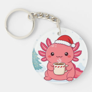 Joli porte-clés rond café de Noël axolotl kawaii