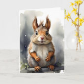 Joli portrait d'écureuil rouge Carte de vœux vierg (Fleur jaune)