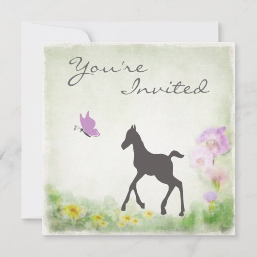 Joli poulain et papillon Baby shower Invitation (Devant)