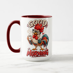 Joli poulet de dessin animé avec mug  