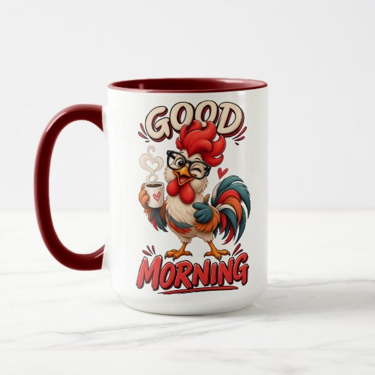 Joli poulet de dessin animé avec mug | (Gauche)