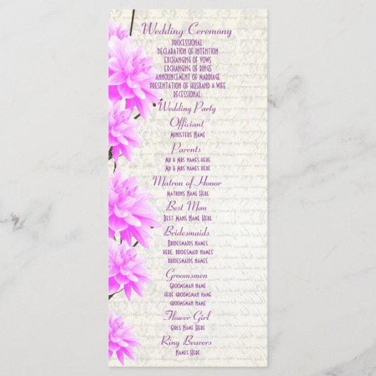 Joli programme de mariage mauve floral rose église (Dos)