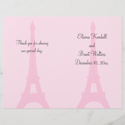Joli programme de mariage Paris (Devant)