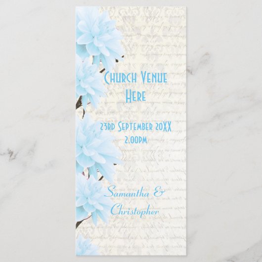 Joli programme de mariage pastel bleu floral églis (Devant)