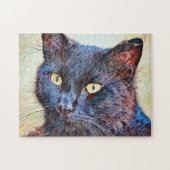 Joli Puzzle d'art de chat noir (Horizontal)