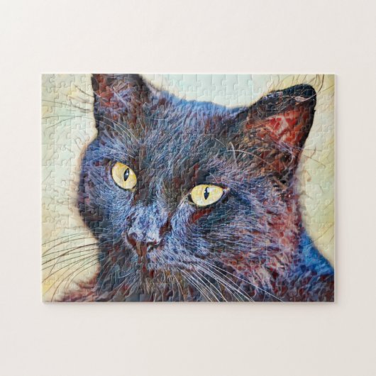 Joli Puzzle d'art de chat noir (Horizontal)