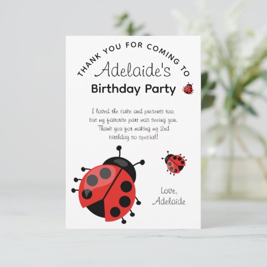 Joli Red Ladybug moderne Merci de fête d'anniversa (Debout devant)