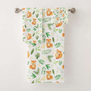 Joli renard d'aquarelle et Feuilles verts